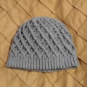 Handmade Crochet Women's Size Medium Blue/Gray Diamond Acrylic Beanie